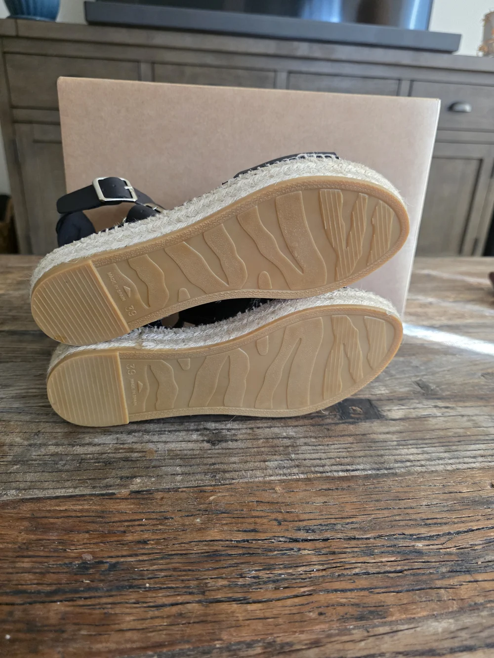 Anthropologie Black Leather Espadrille Sandals with Buckle Straps
